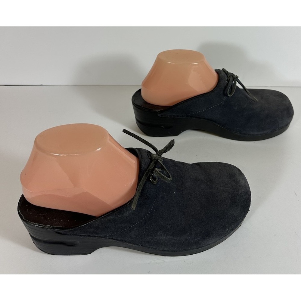 Lands End Navy Blue Suede Leather Tie Clogs Womens 9B 393340 Slip On Shoes Mules